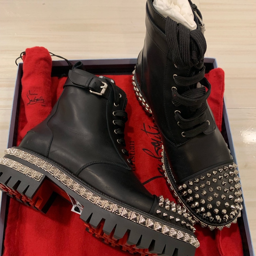 💯% Authentic!!!Christian Louboutin Black and Silver Ankle Boots